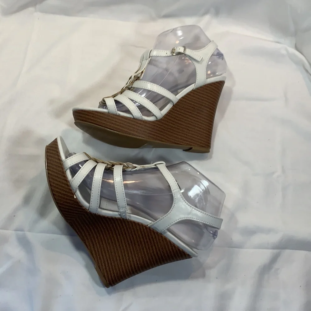 Jasmin White Wedge Strappy Sandal.